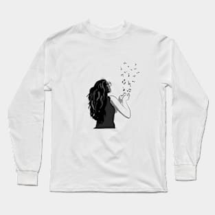 The Girl with musical notes Long Sleeve T-Shirt